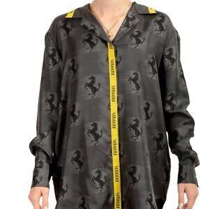 Scuderia Ferrari Women's Logo Print 100% Silk Button Down Shirt US XL IT 46